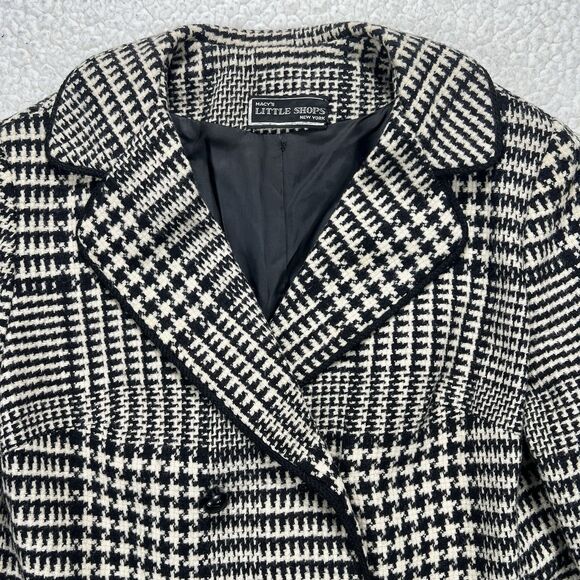 VTG Macy’s Little Shops Houndstooth Cropped Blazer Jacket Wool Tweed 60s Mod USA - Picture 2 of 11